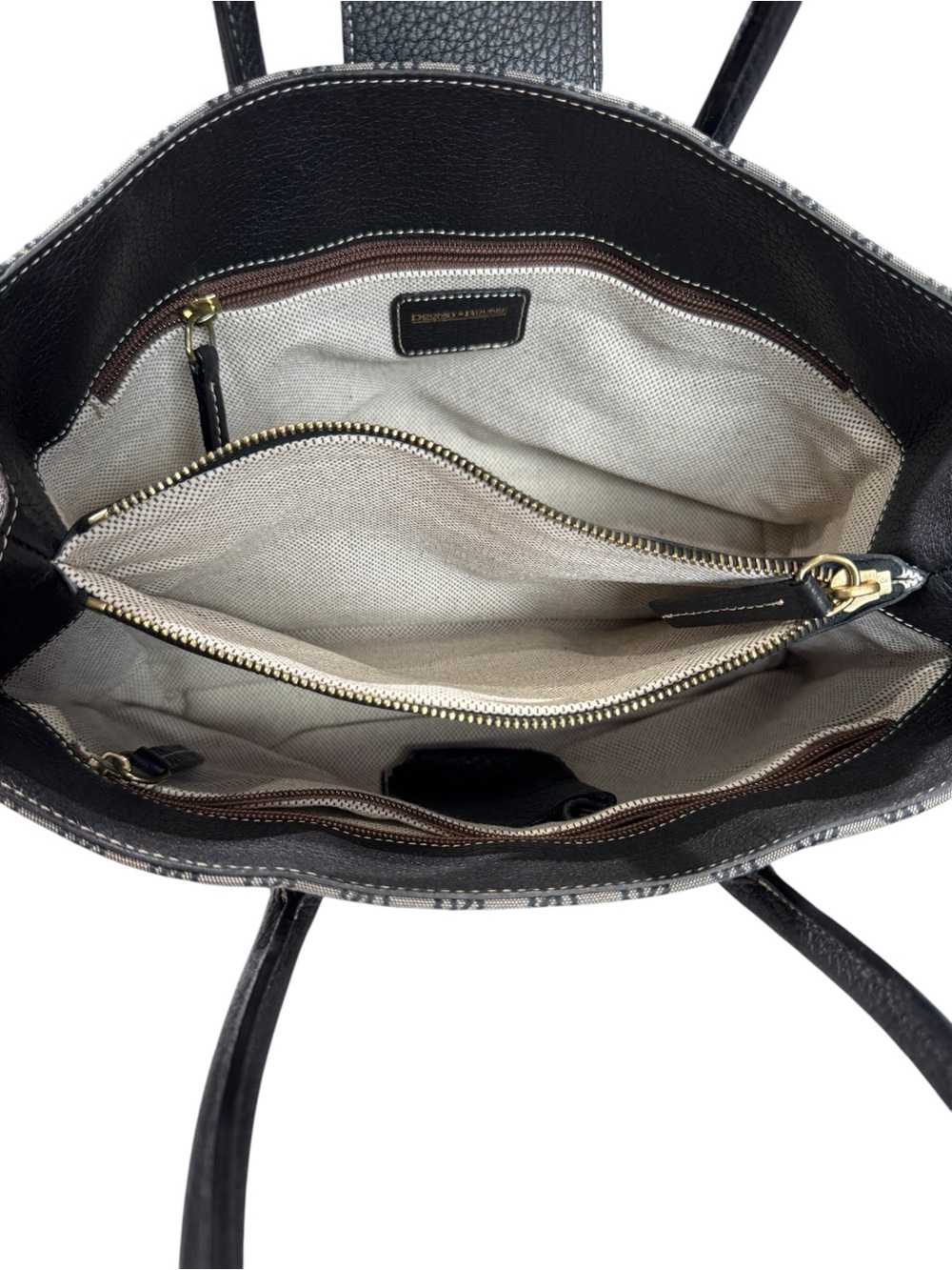 Dooney & Bourke Gray & Black Monogram Canvas Black Leather Trim Shoulder Bag - Picture 7 of 13